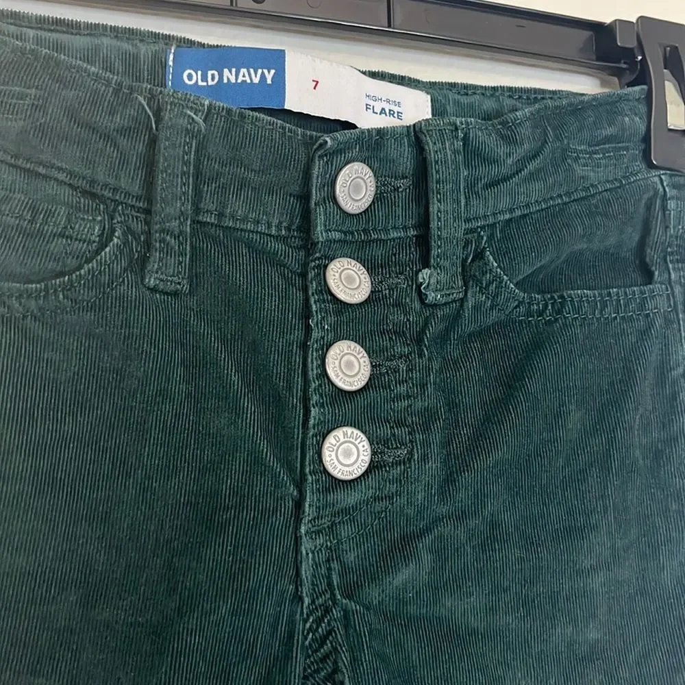 Old Navy High Rise Flare Pants Girls 7 Emerald Green Corduroy Soft Stretch